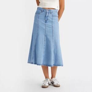 Levi’s Women’s High Rise Denim Midi Skirt Blue A-Line 100% Cotton W30